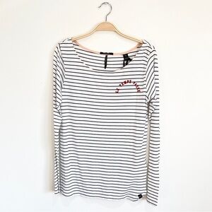 Scotch and Soda White & Black Striped Long Sleeve T Shirt Size S NWT $75